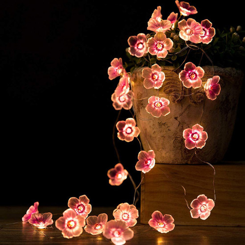 Guirnalda De 20 Luces Led Con Forma De Flor De Cerezo Rosa P