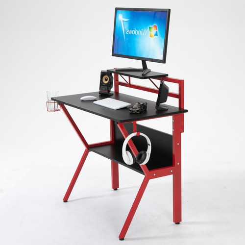 Imagen 4 de 4 de Escritorio Gamer Metalico Rojo Con Negro Akivoy
