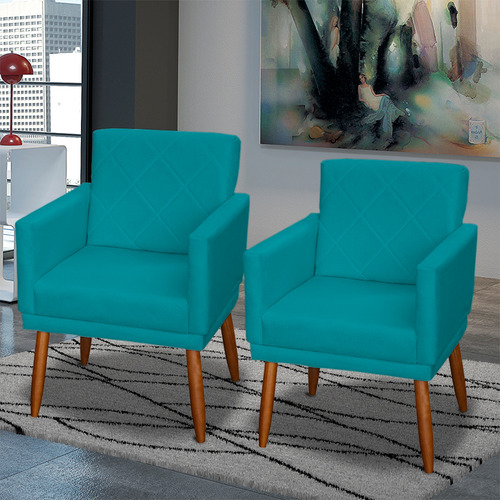 Kit 3 Poltronas Decorativas Para Recepção Consultório Cores Cor Azul-turquesa Desenho Do Tecido Suede Liso