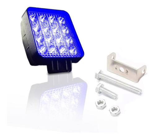 Farol Quadrado De Led Azul 16 Leds 48w Pulverização Trator