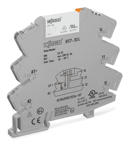 Relé De Alimentación Wago 857-304, 1co, 24vdc, 5a, Riel Din