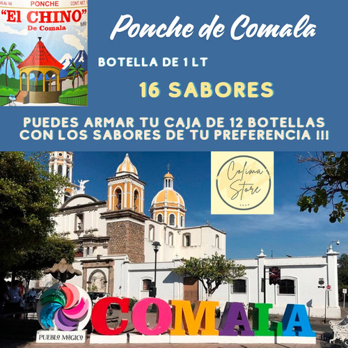 Ponche De Comala Sabor Coco Marca El Chino 1 Lt