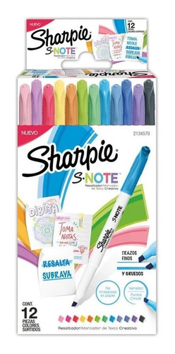 Imagen 2 de 9 de Marcadores Sharpie Snote X12 Colores Resalta Subraya