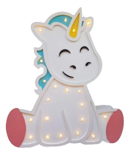 Velador Infantil, Lámpara Pintada A Mano Unicornio Arcoiris