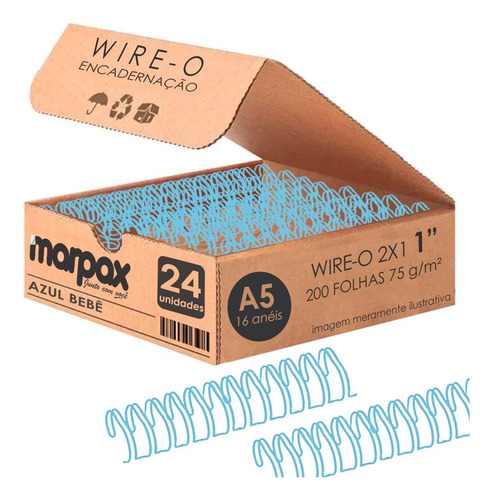 Wire-o Para Encadernação 2x1 A5 Azul Bebê 1 P/ 200fls 24un