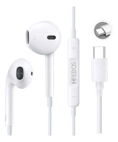 Fone de ouvido tipo c estéreo Hrebos HS-13 cor branco