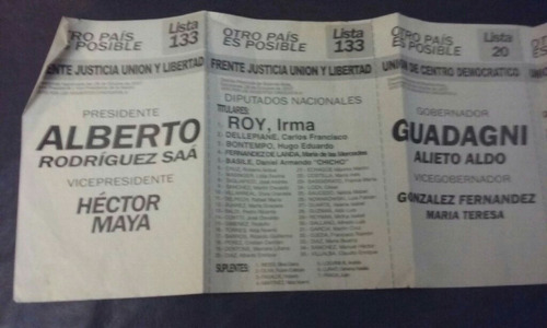 Boleta Electoral Alberto Rodriguez Saa Presid. 2007 