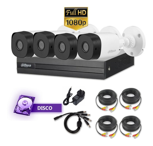 Imagen 1 de 10 de Kit 4 Camaras Exteriior 1080p + Dvr Dahua 4 Canal P2p +disco
