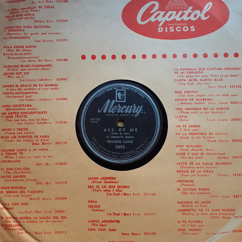 Disco De Pasta 78 Rpm - Frankie Laine (all Of Me)