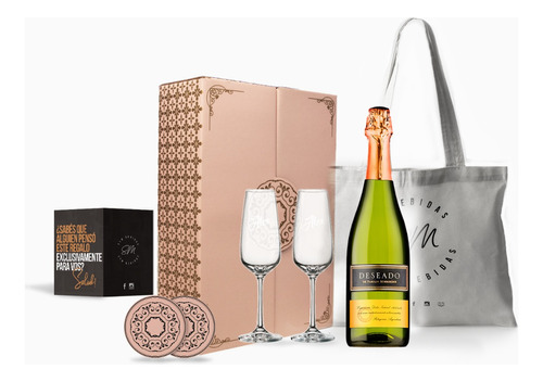 Box Regalo Champagne Deseado Copas Transparentes Grabadas