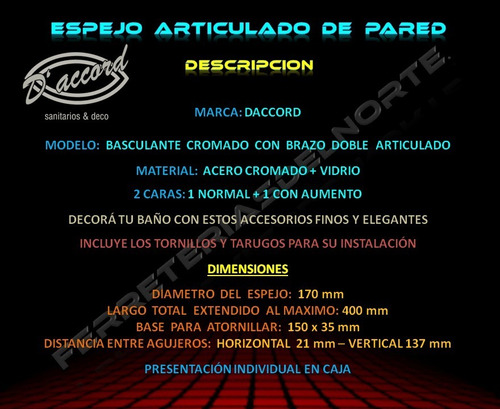 Imagen 9 de 9 de Espejos Combo Daccord 1 Articulado + 1 De Apoyar - Fdn