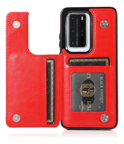 Huawei Funda Cubierta Cartera Tarjetero Card Case Color Rojo