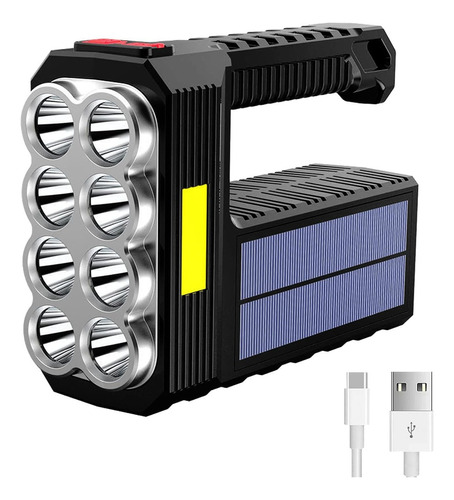 Lanterna portátil portátil de 8 LED, solar recarregável, lanterna de acampamento USB, cor preta, cor da luz, branco