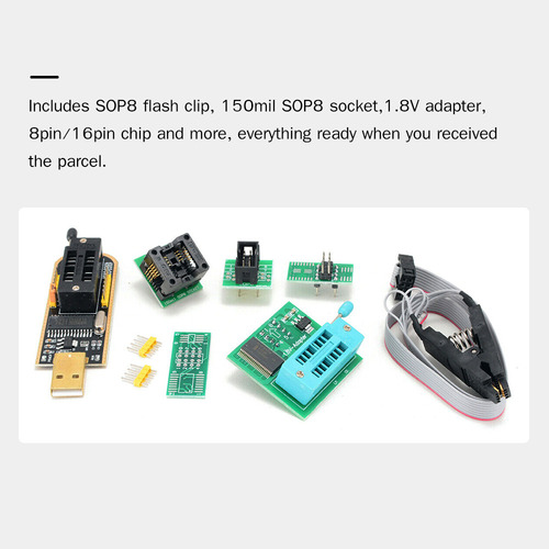 Kit Programador Usb Ch341a Con Clip Sop8 Y Adaptador De 1.8