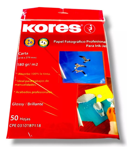 Papel Profesional Fotográfico Carta Kores 50 Hojas 180gr