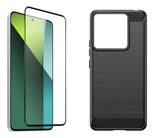 Funda Carbono + Vidrio Full 9d Para Pocophone Poco X6 5g Negro Fibra Carbono