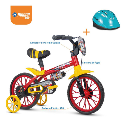 Bike Infantil Aro 12 Menino Nathor Motor X Com Capacete