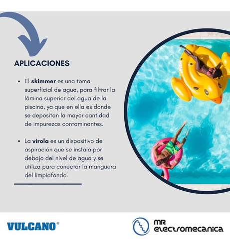 Imagen 3 de 10 de Kit Vulcano Instalación Pileta Hormigón: Skimmer Boca Ancha