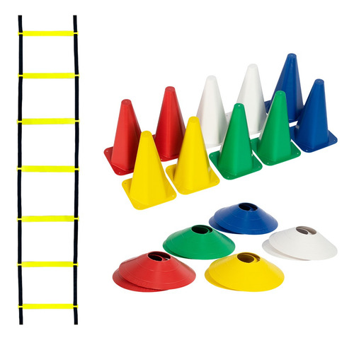 Kit Treino Funcional 10 Cones + 10 Pratos + Escada Agilidade