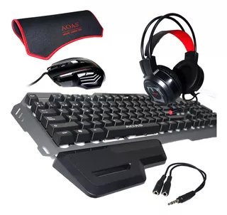 Kit Gamer Teclado Mouse Audifonos Mousepad As-1099