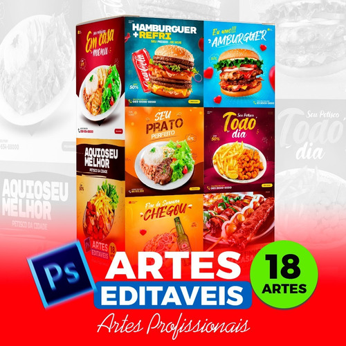 Imagem 1 de 10 de Pack 18 Artes De Alimentação Editáveis Photoshop Psd