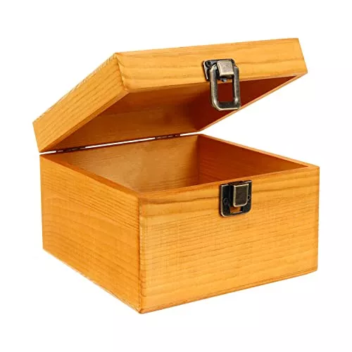 24 cajas de madera para manualidades, caja de madera sin terminar con tapa  con bisagras y cierre de bloqueo, 3.6 x 2.2 x 1.8 pulgadas, 3 hojas de