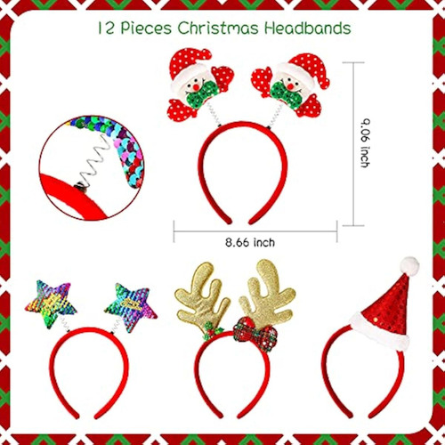 12 Diademas Navideñas Mgparty
