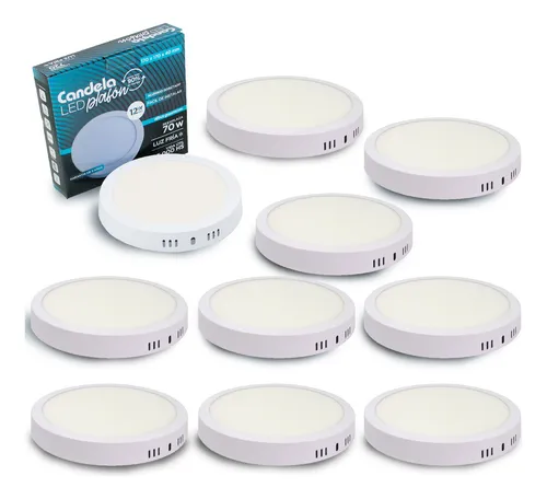 Combo X10 Plafón Redondo Led Con Base 12w Luz Fria Candela