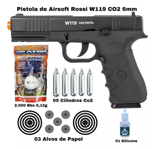 Pistola Airsoft a Gás CO2 W119 Blowback Slide Metal - Rossi - Beartac