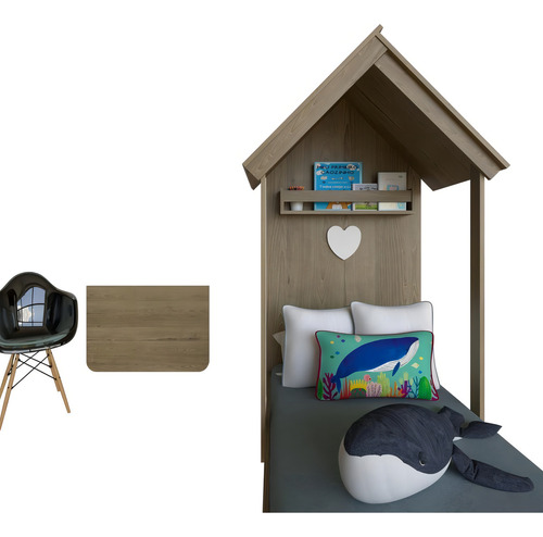 Quarto Infantil Cama Mesa Dobrável Kitcubos Carvalho Mel
