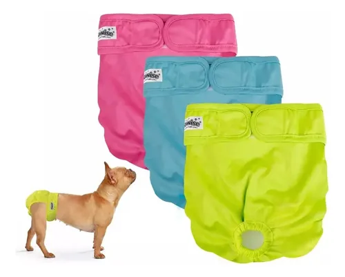 Pañales Lavables Para Perra - Pack De 3, Talla S (30-40 Cm), Absorbentes, Ajustables Y Reutilizables