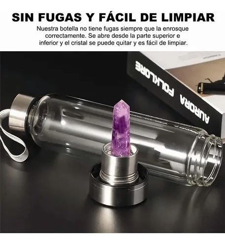 Botella Agua Con Cristal Energético De Cuarzo Púrpura