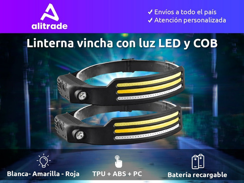 Imagen 2 de 10 de Set X 2 Linterna Minero Led Cob Recargable Usb Vincha Sensor