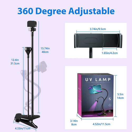 Lampara Para Uñas Uv Led 3w Usb Flexible Con Gancho Soft Gel Color With Phone Holder