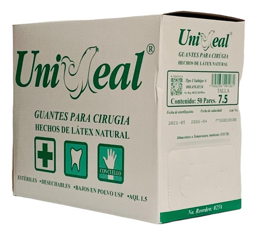 Guante Para Cirujano Uniseal Talla 7.5 Caja Con 50 Pares