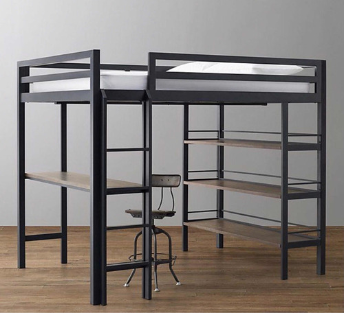 Cama Aérea 2 Plazas Con Escritorio Y Biblioteca Calidad