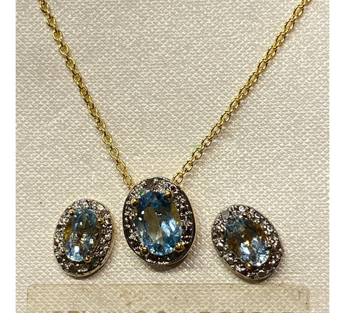 Luli Cadena Dije Caravana Topacio Celeste Diamante Plata Oro