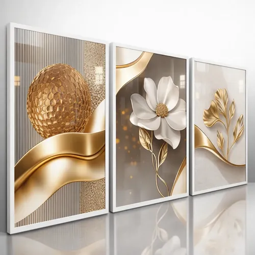 Quadros Decorativos Abstratos Floral Moderno Flores 122x60 Branco Infinita