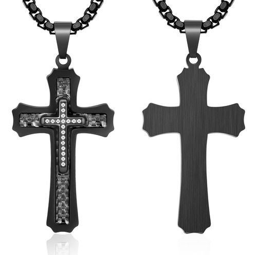 Collar De Cruz Negra Para Hombres, Colgante De Cruz De Acero