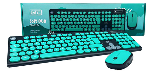 Kit Combo Teclado Y Mouse Inalambrico Gtc Cbg-027 Usb Optico Mouse Verde Claro Agua Teclado Verde Claro Agua