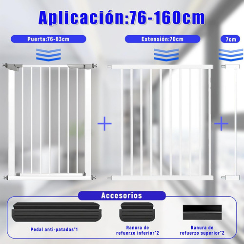 Puerta de seguridad bebes Jeeleko 4009 para interior expandible reja color blanco 153cm-160cm