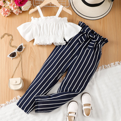 Pantalones Cortos Con Rayas Elásticas Con Tirantes Para Niña