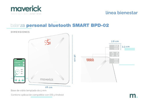 Imagen 2 de 7 de Balanza Personal Bluetooth Smart Maverick Bpd2