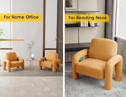 Silla Decorativa Moderna De Sherpa Sofá Individual Tapizado Peluche Amarillo Amarillo