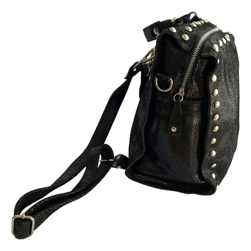 Mochila De Cuero Urbana Mujer Color Negro Diseño De La Tela Rayado