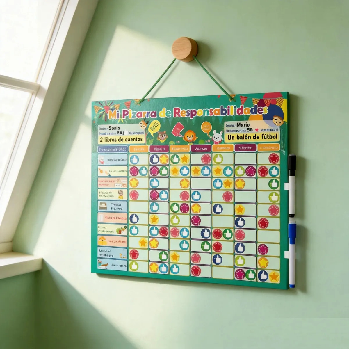Calendario Magnético Infantil para Recompensas y Hábitos, Doble Cara, Con 2 Marcadores