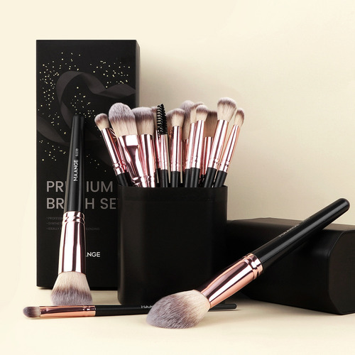 18 Set De Brochas Para Maquillaje Profesional +estuche +caja Color Negro y Oro Rosa