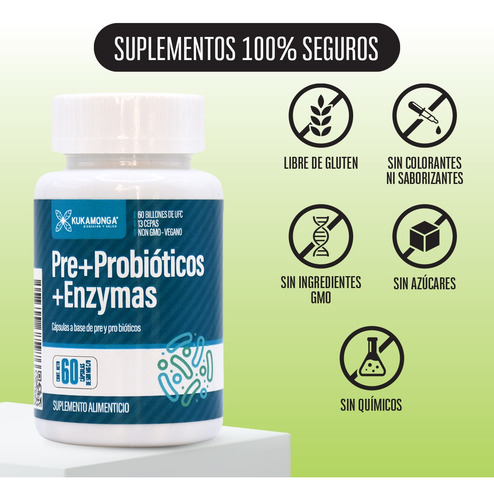 Kit 2 Enzimas Digestivas Probióticos Y Prebióticos | 60 Caps Sin Sabor
