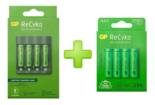 Cargador de pilas recargables AA y AAA ReCyko (Incluye 2 Pilas AA