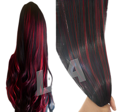 Aplique Mega Preto Com Mechas Vermelhas Cabelo Bioorgânico